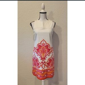 White Baroque Print A line Dress